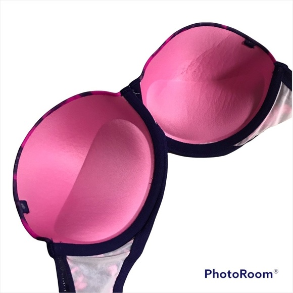 PINK VICTORIA SECRET / Pink & Purple Tie Dye Strapless Pushup Bra Size 32DD - Picture 4 of 8